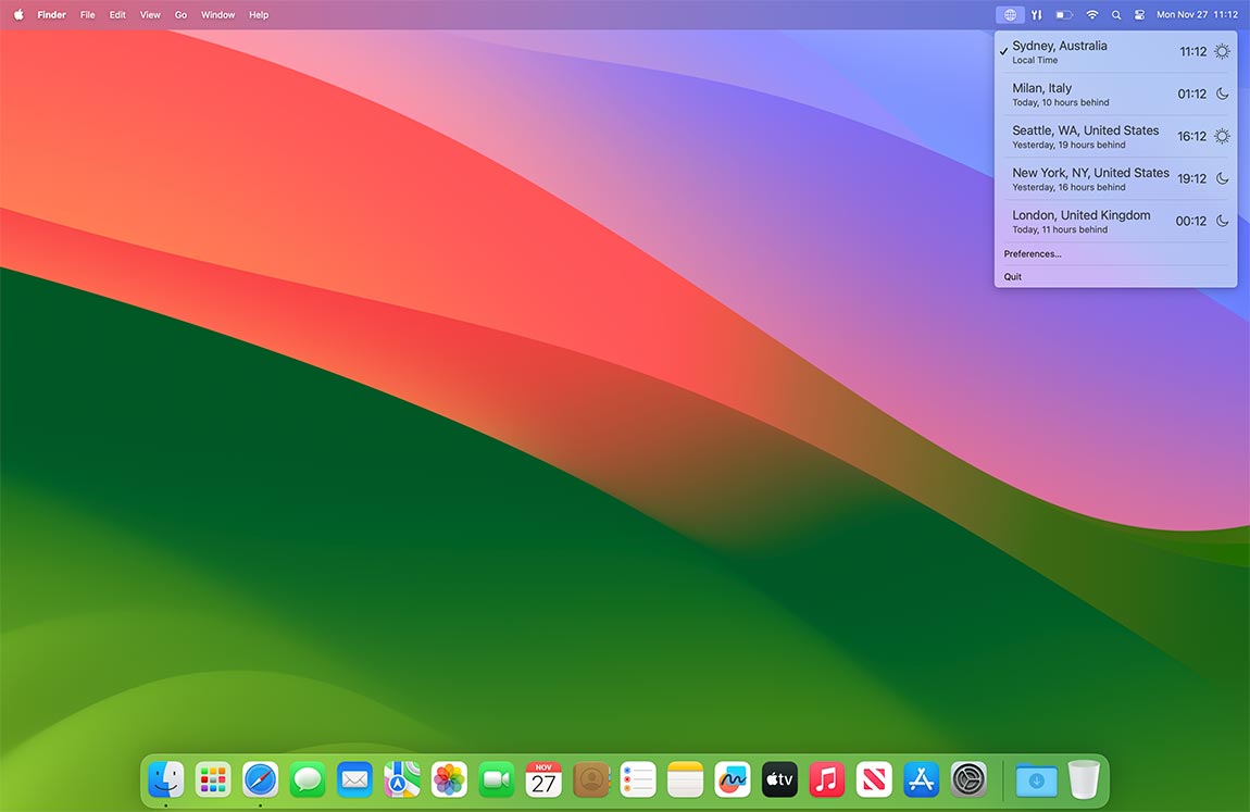 World Time screen
